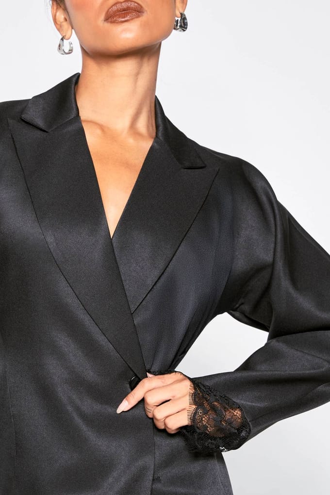 boohoo Dames Gestructureerde Blazer Jurk met Kanten Zoom | Black | Maat: 12