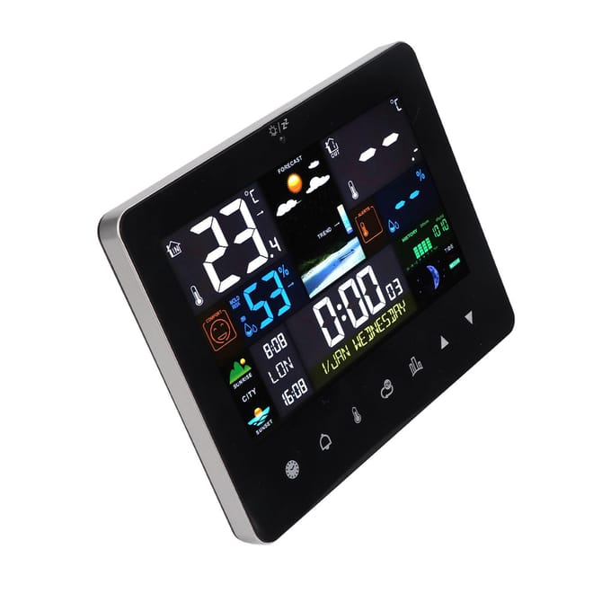 Kleurrijk Touchscreen Digitaal Weerstation Draadloze Binnen Buiten Thermometer black
