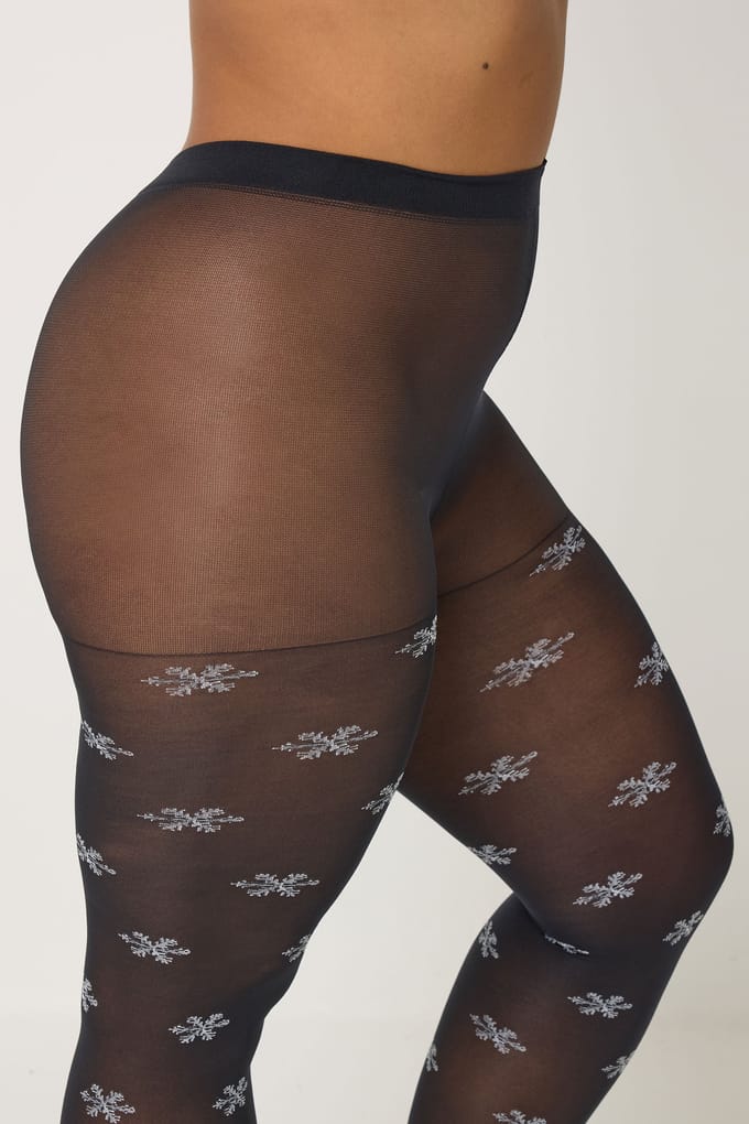 Yours Black Snowflake Novelty Kerstpantysize 56-60
