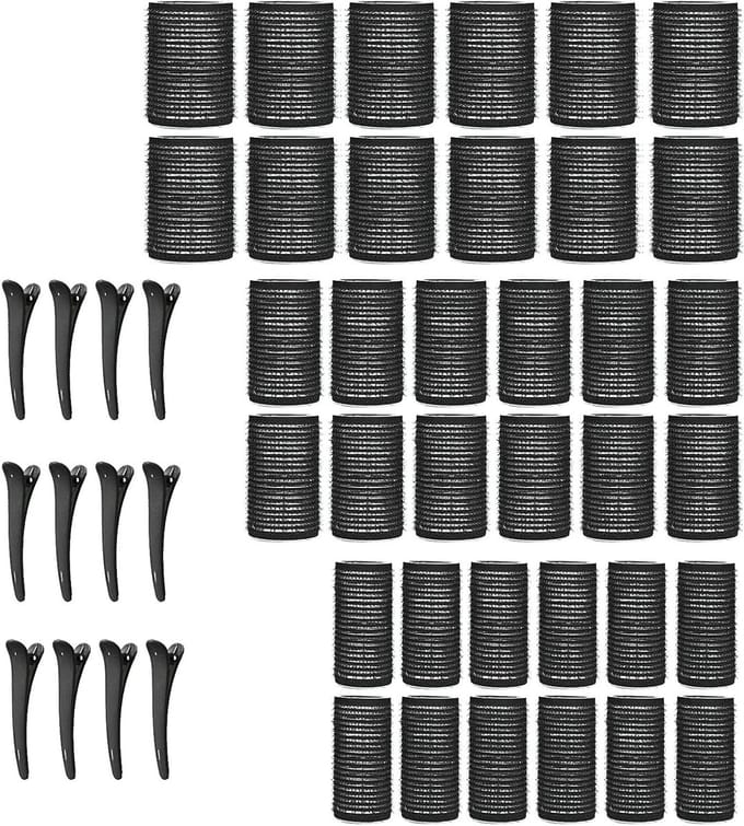 Haarrollers Set - Zelfgrip Haarrollers zonder Warmte - Styling Kapsalon - Krulspelden - 48 Stuks - 3 Maten - Zwart