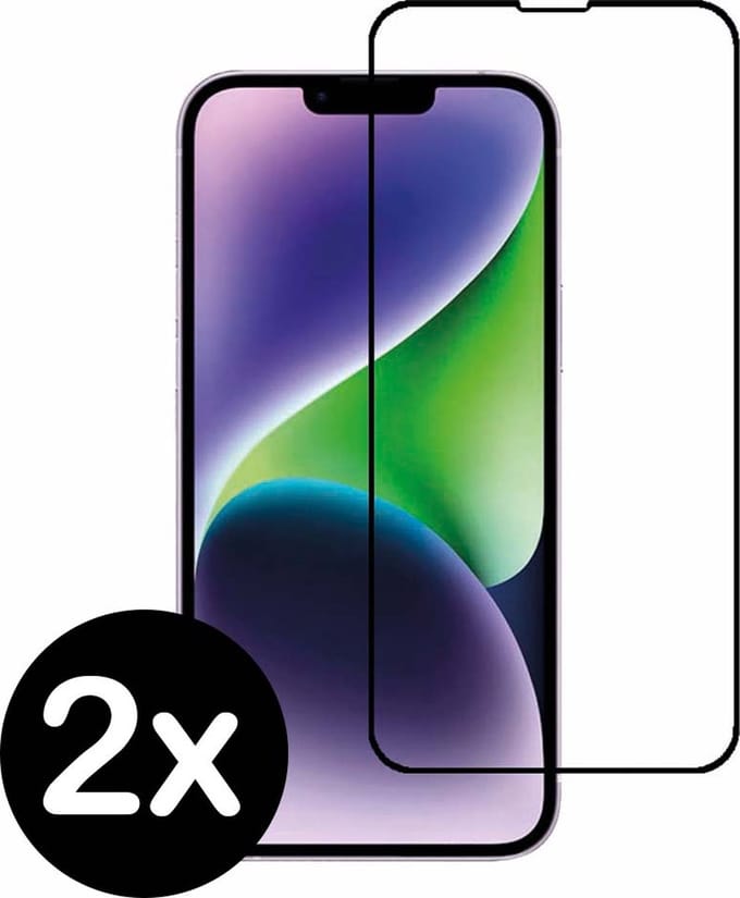 Smartphonica Full cover tempered glass screenprotector voor iPhone 14 Plus van gehard glas met afgeronde hoeken - 2 stuks geschikt voor iPhone 14 Plus