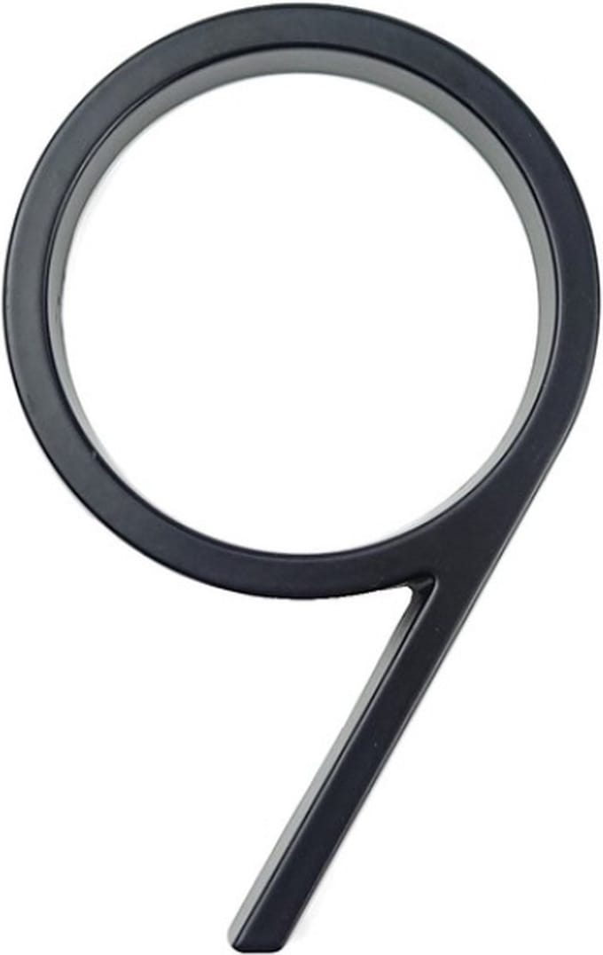 Huisnummer 9 - Zwevend Huisnummer - Zwart - nr. 9 - modern - 125mm