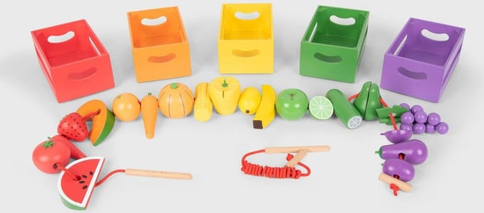 TickiT Houten Sorteerkratten met Groenten en Fruit | 27-delig