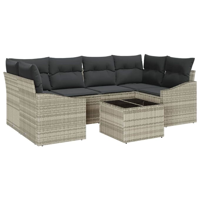 vidaXL Bankstel 7 st Lichtgrijs poly rattan