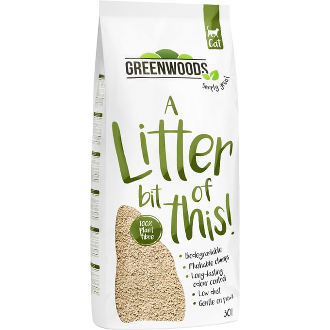 2x 30L Plant Fibre Greenwoods Kattenbakvulling Klompvormend