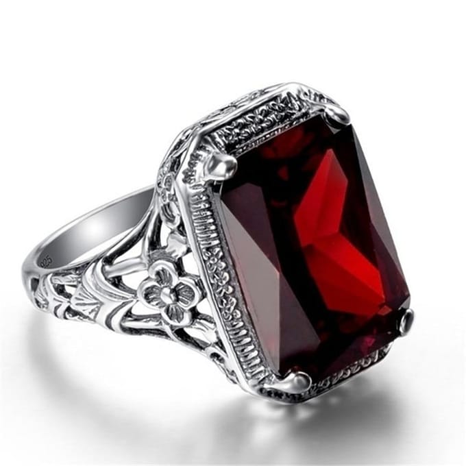 POMOiii Rechthoek Vintage Rode Ruby Ringen Voor Vrouwen Nieuwe Mode Edelsteen Sieraden Ring Party Geschenken 10 black