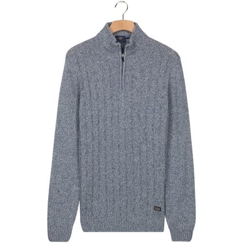 Baileys Trui Half Zip Extra Long Sleeve Front Drop Needle Knit Mid Denim Blue / male