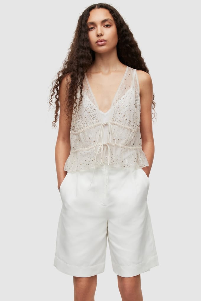 AllSaints Robyn Emb Top Off White Taglia: 16 | Magliette intime Outlet | Donna | Bianco