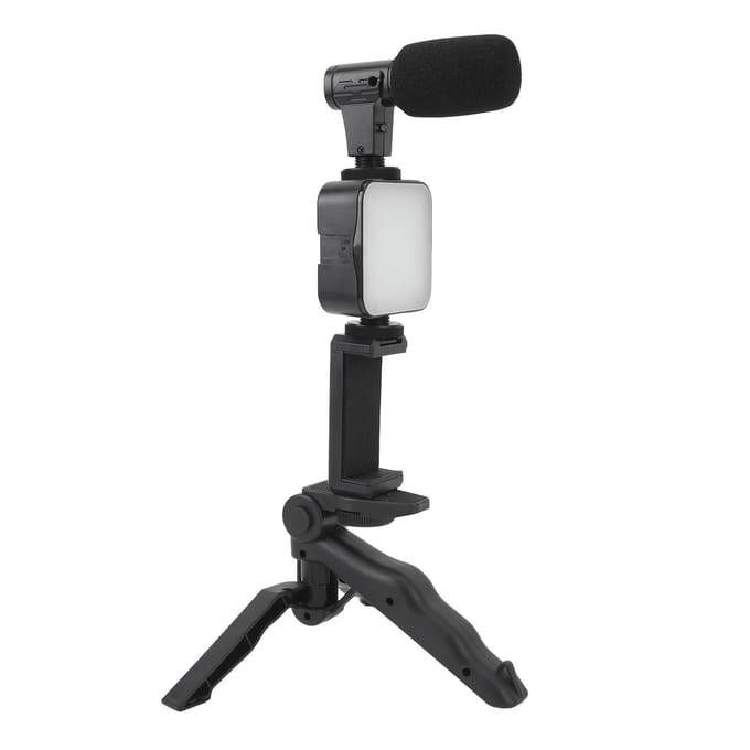 Kit vidéo vlog pour smartphone, éclairage LED, trépied, microphone, contrôleur, réduction du bruit black