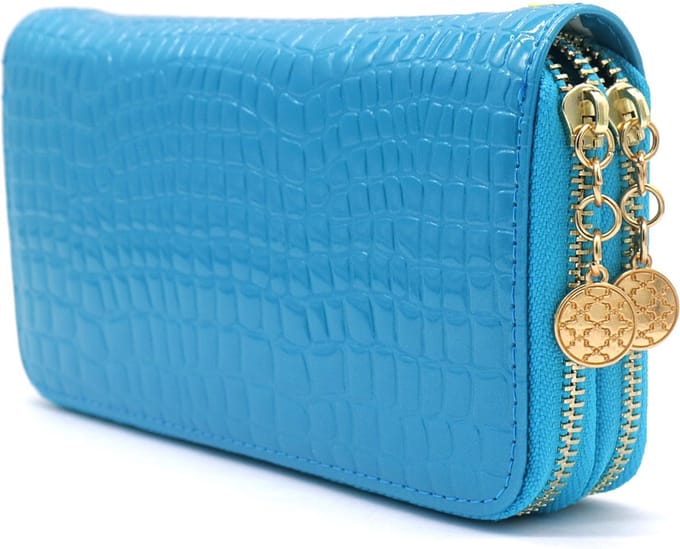Portemonnee Croco - Kunstleer - Ritssluiting - 19x10x3,5 cm - Blauw