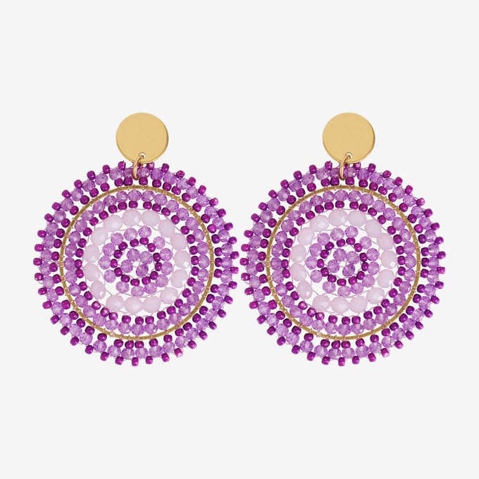 Eleganza Purple Beads Round Earrings Gold