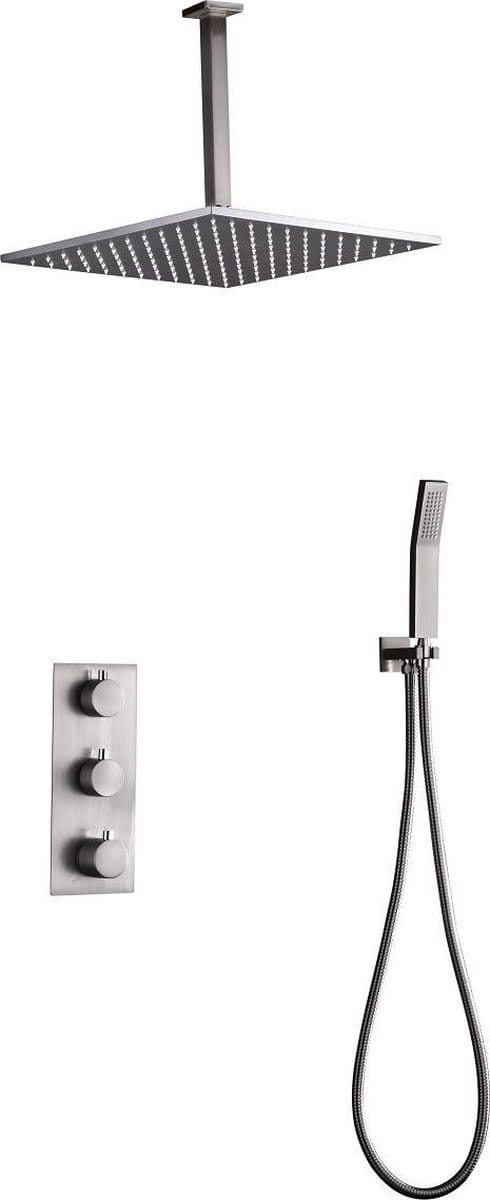Mawialux thermostatische inbouw regendoucheset - Vierkant - Hake RVS