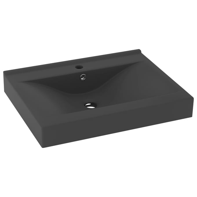 vidaXL - Wastafel - met - kraangat - 60x46 - cm - keramiek - mat - donkergrijs