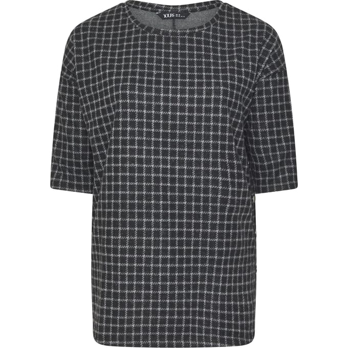 Yours Geruite Top Met Knoopjes Opzij In Zwart Size 50-52