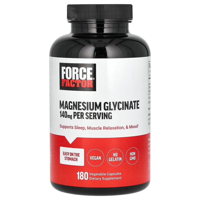 Force Factor, glycinate de magnésium, 140 mg, 180 capsules végétales