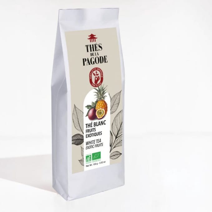 Thés de la Pagode – Witte thee exotische vruchten - Losse Thee - Biologische thee  (100 gram)