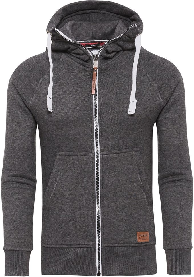 Yazubi Heren Hoodie Jacob – Regular Fit – Katoenmix Stretch – Donkergrijs – Rits & Kap