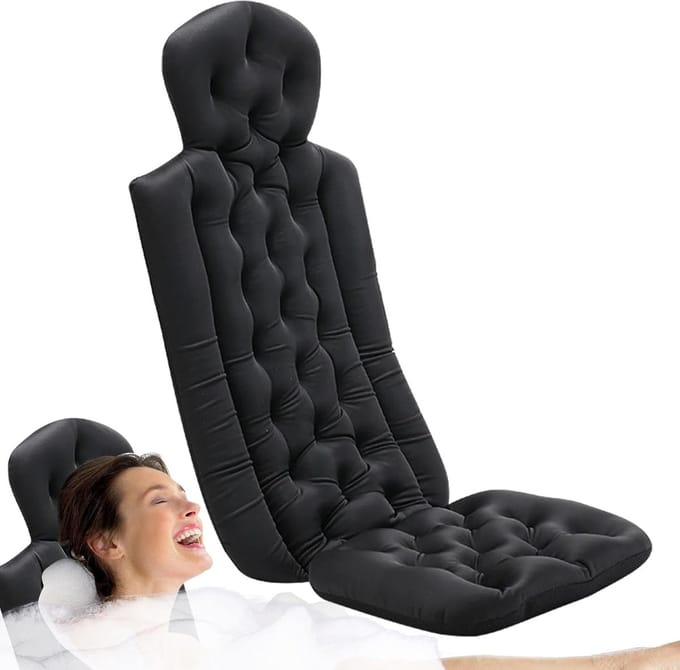 Badkussen Volledig Lichaam - Luxe Badkussen - Ontspanning Thuis - Antislip Zuignappen - 39x32x76cm - Zwart