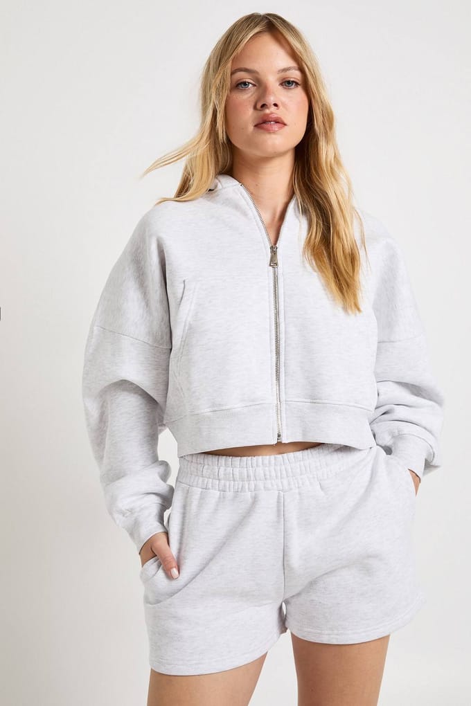 boohoo Dames Petite Sweatshort Met Hoge Taille En Interne Trekkoord | Asgrijs | Maat: Medium