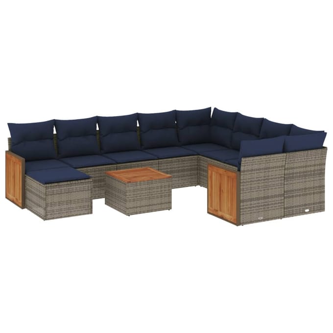 vidaXL - 11-delige - tuinbankset - met - kussens, - grijs - polyrotan