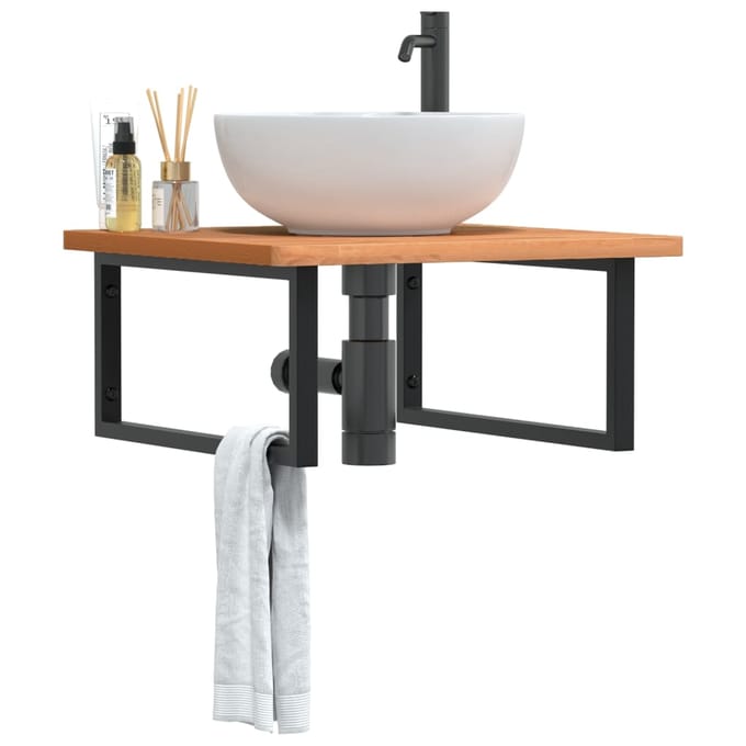 vidaXL - Badkamer - wandschap - staal - en - massief - beukenhout