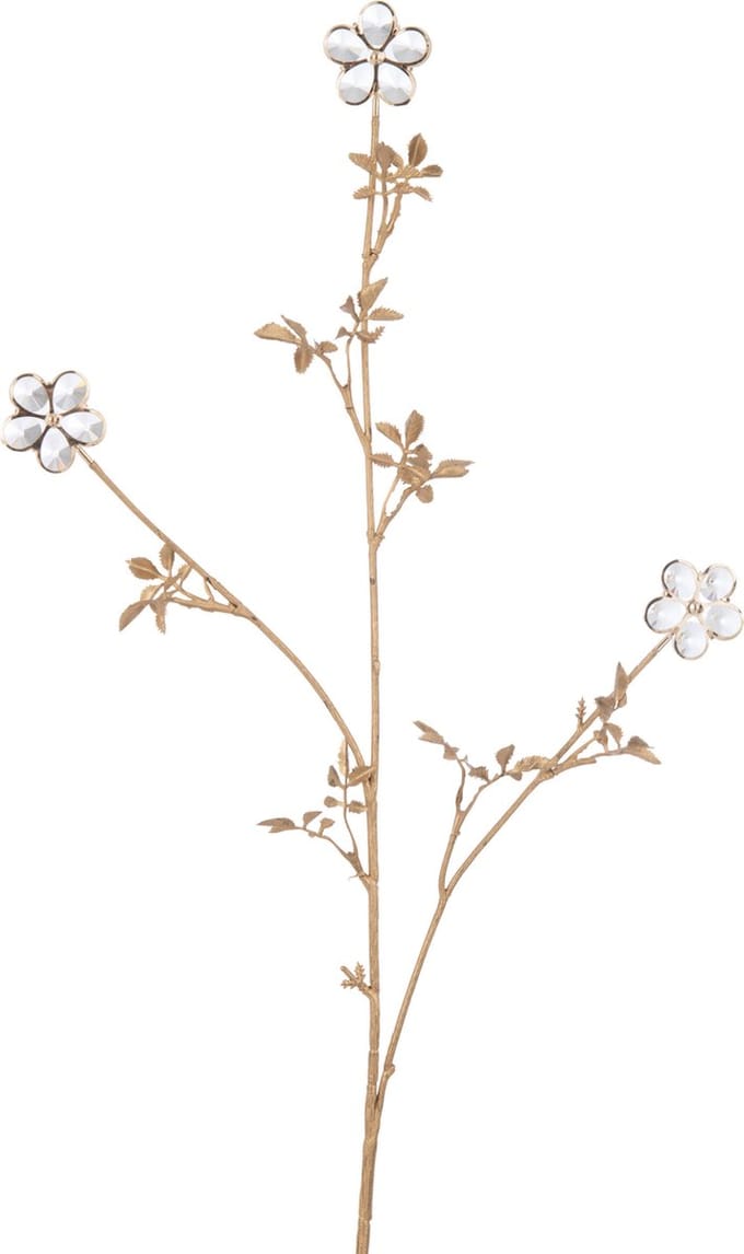 J-Line decoratie Tak Bloemen Kristal - kunststof - goud - large - 6 stuks