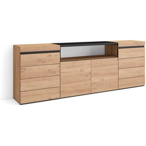 Skraut Home Ladekast, Commode, 214x35x75cm, Voor slaapkamer, kamer, Met opbergruimte, Eiken