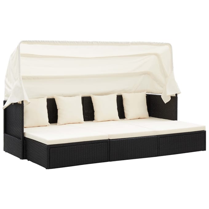 vidaXL - Tuinbed - met - luifel - poly - rattan - zwart