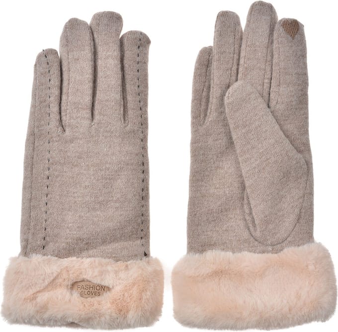 Clayre & Eef Handschoenen met imitatiebont 9x23 cm Beige Polyester