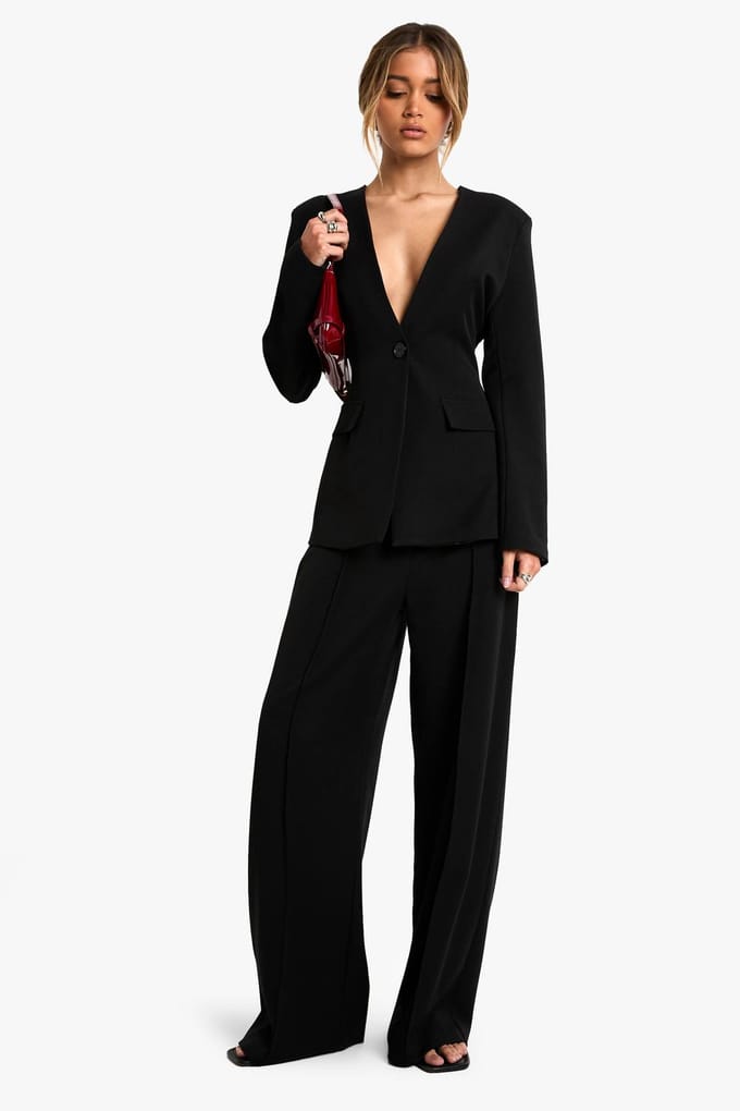 boohoo Dames Plunge Tailored Blazer | Zwart | Maat: 40