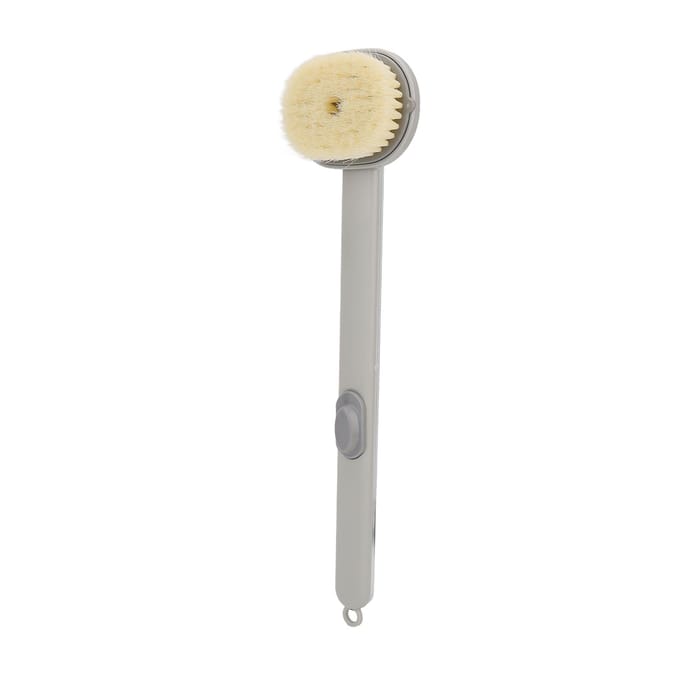 Brosse à dos Bouton Gel douche Peau flexible Doux Confortable Conception suspendue Long manche Frotter Brosse de bain beige