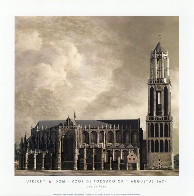 Dom voor de tornado 1674 - Jan de Rode - Utrechtse Poster - 30 x 30 cm