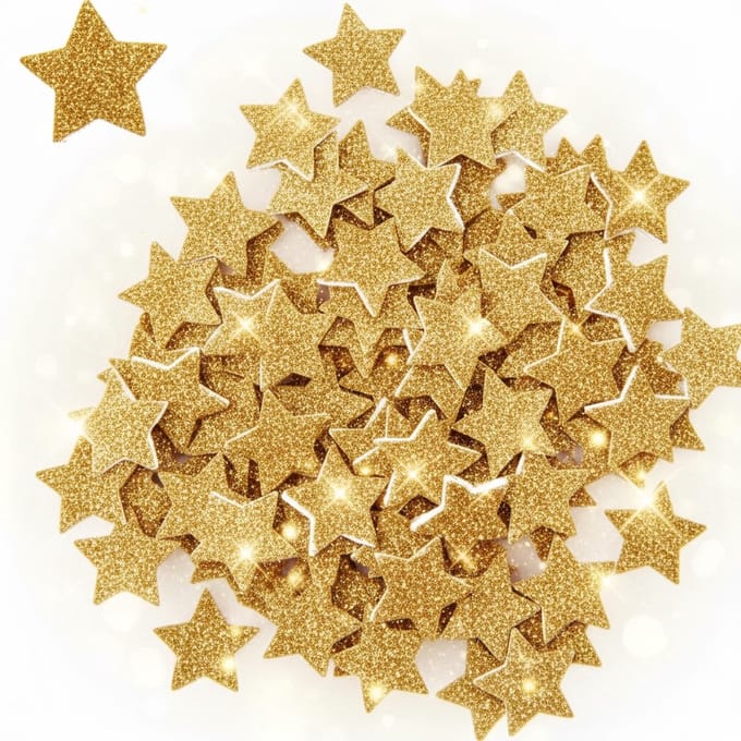 3D Stickers Gouden Sterren met Glitters - 70 Foam Stickers - Knutselen Kerst