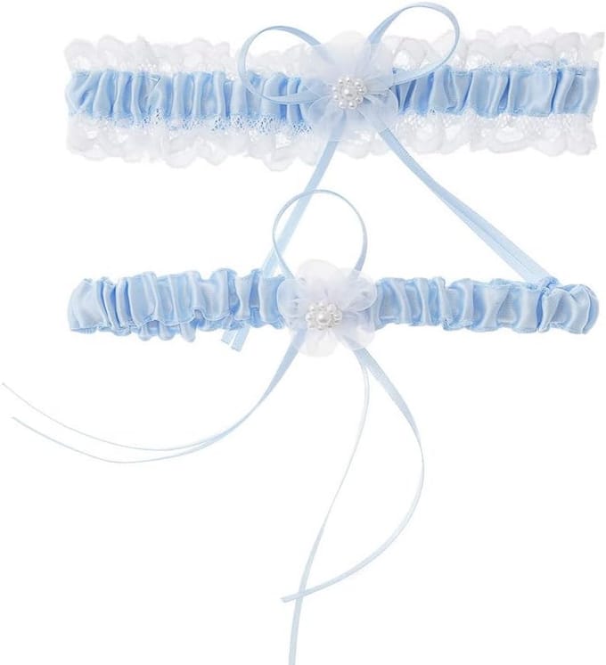 Dames Jarretel - Bruidsaccessoire Kant - Bruiloft Versiering - Met Strik - 35-60 cm - Lichtblauw