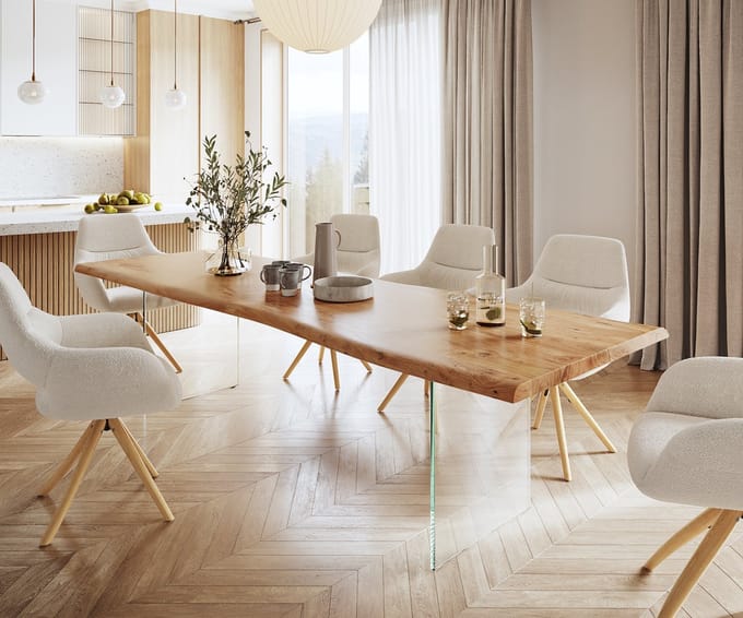 Eetkamertafel Edge acacia natuur 280x100 XL glas Live-Edge