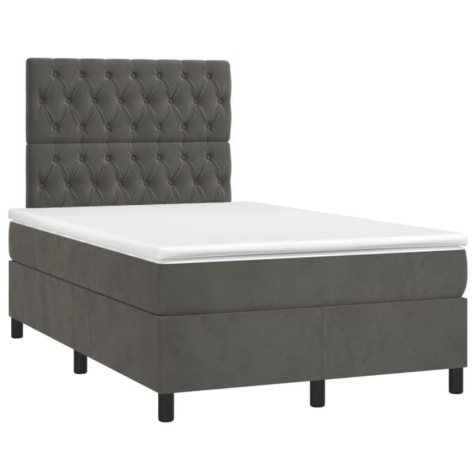 vidaXL - Boxspring - met - matras - en - LED - fluweel - donkergrijs - 120x200 - cm