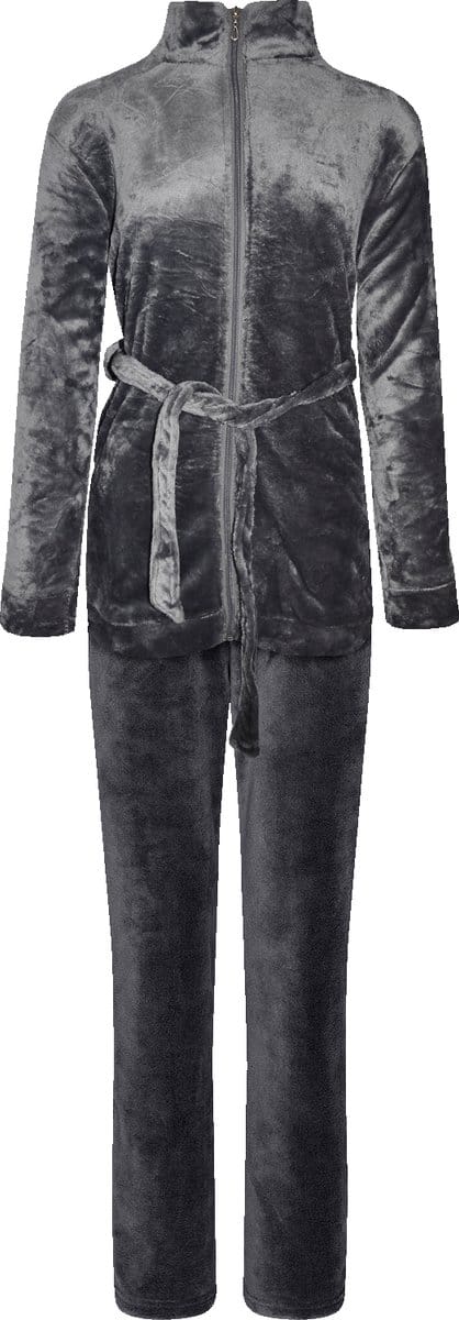 Dames huispak fleece benyson met rits grijs S/M