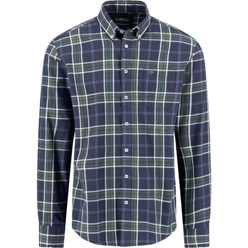 Fynch-Hatton Overhemd Cotton Twill Multi Check Button-Down Navy / male