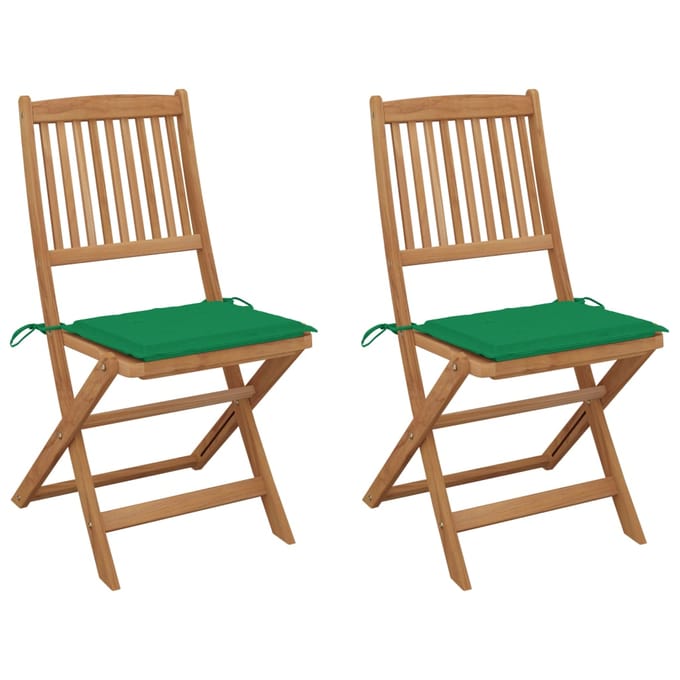 vidaXL - Set - van - 2 - klapstoelen - met - kussens, - gemaakt - van - massief - acaciahout.