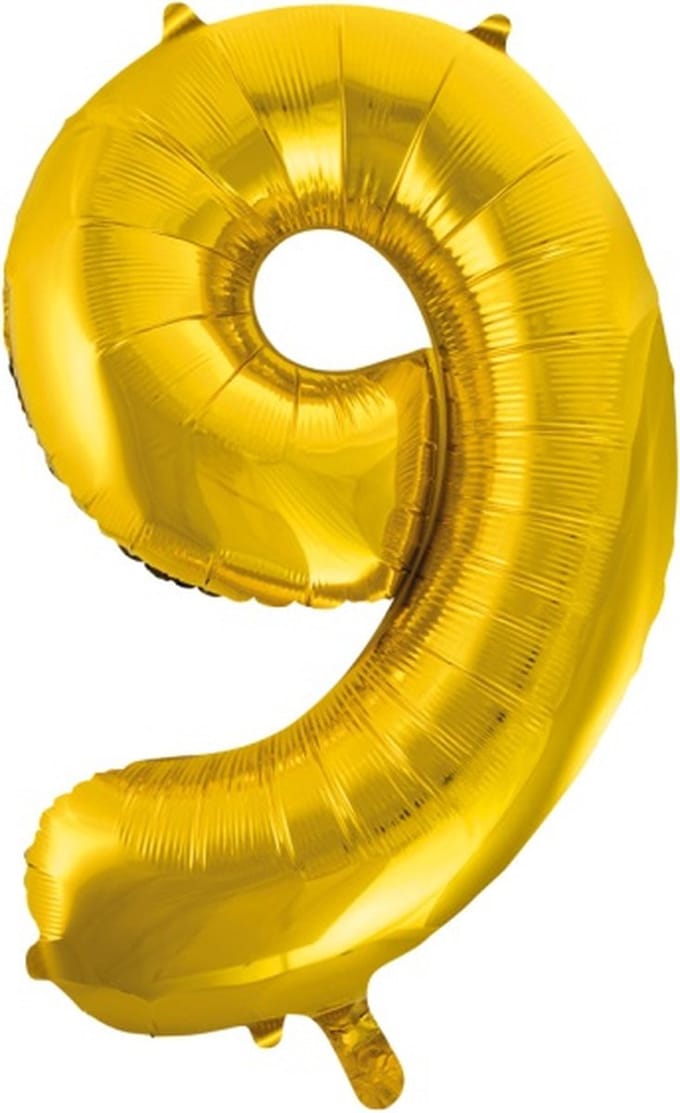 Folie ballon cijfer 9 goud | 86 cm