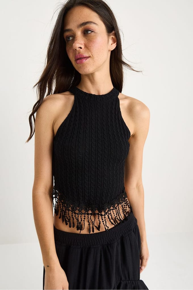 Gestructureerde Halter Crop Blouse