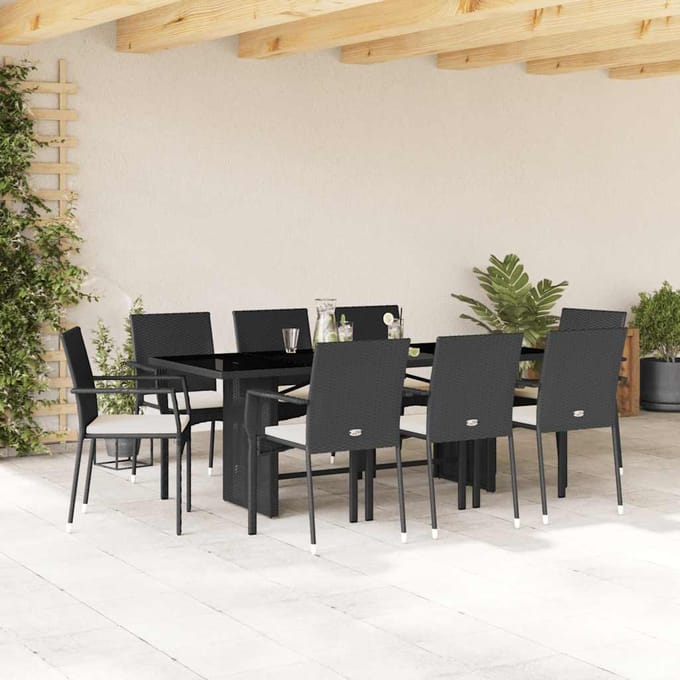 vidaXL - 9-delige - Tuinset - poly - rattan - zwart