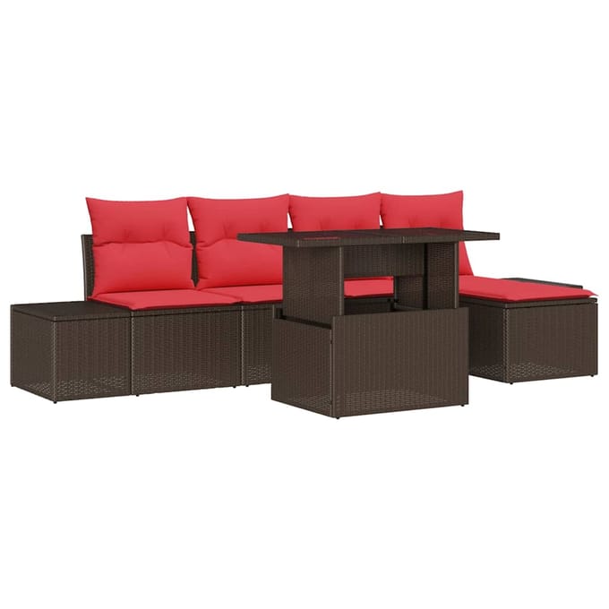vidaXL - Tuinbank - Set - 6 - st - Bruin - en - Rood - poly - rattan