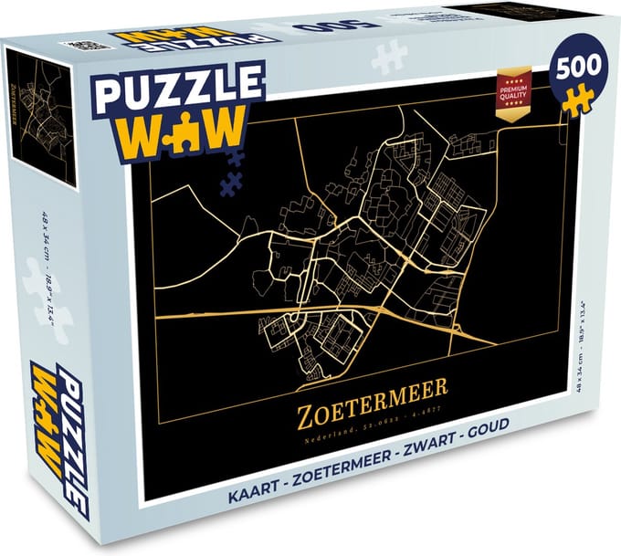 Puzzel Kaart - Zoetermeer - Zwart - Goud - Legpuzzel - Puzzel 500 stukjes