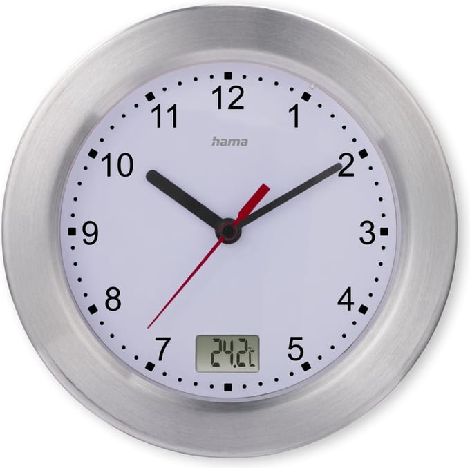 Hama badkamerklok- Mauritius- Wandklok - Thermometer- Aluminium