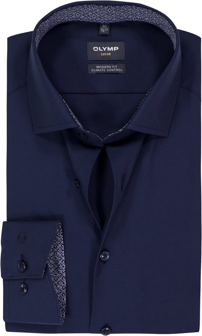 OLYMP 24/7 Luxor modern fit overhemd - twill - marine blauw - Strijkvriendelijk - Boordmaat: 41