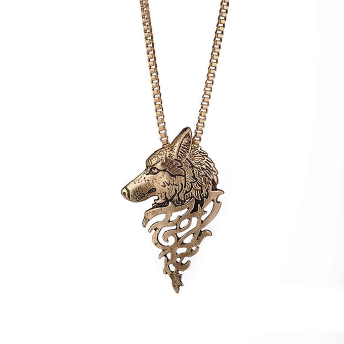 Wolf Kop Ketting Goud - Stoere Mannenketting - 45cm + 5cm Wolven - Pax Amare