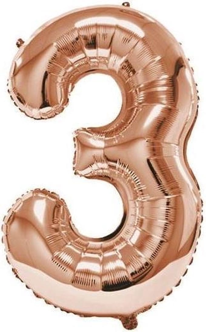 Folieballon Cijfer 3 Rose Gold - 92 cm