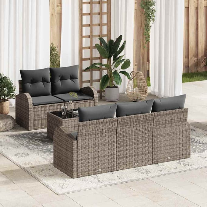 vidaXL - Tuinbank - Set - 6 - st - Grijs - poly - rattan