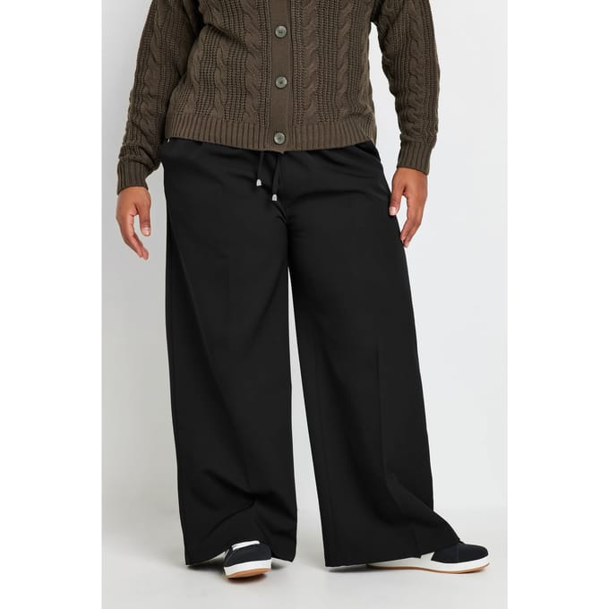 Yours Broek Met Wijde Pijpen En Elastische Tailleband In Zwart Size 46